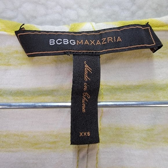 BCBGMaxazria Chartreuse Striped Knit Hi Low Casual Comfy Tunic Blouse Top - Picture 11 of 12